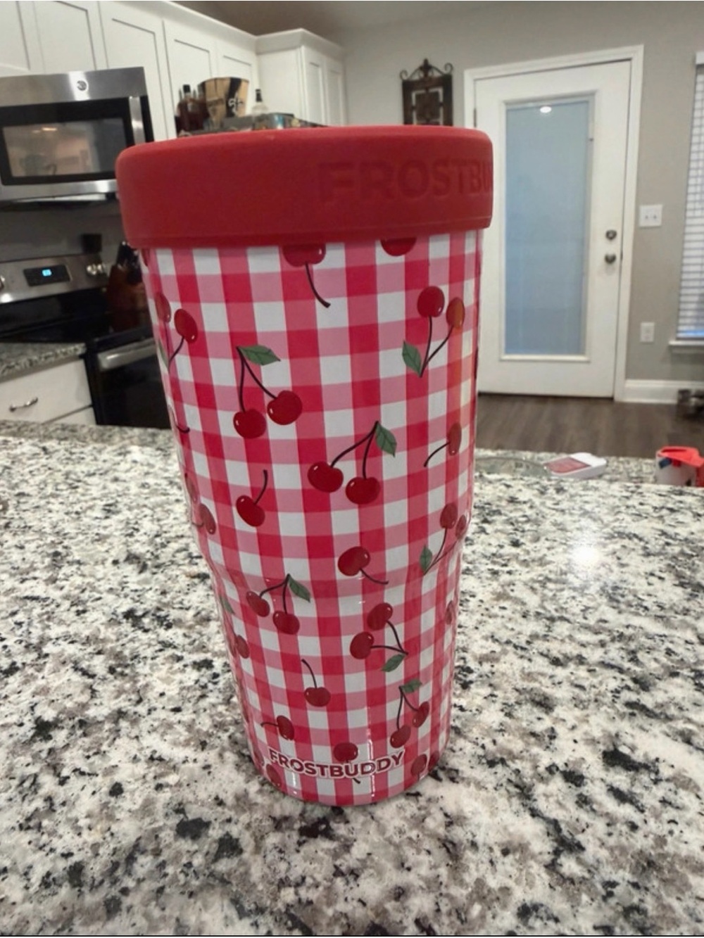 Frost Buddy Cherry Gingham Travel Tumbler - Red